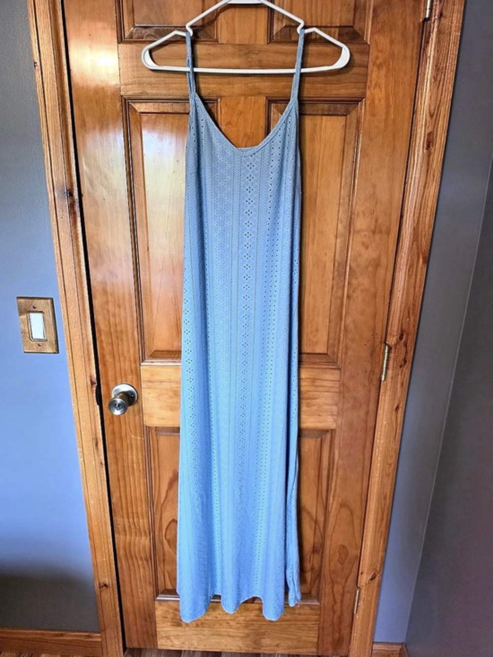 Eyelet Maxi Dress in Blue Size Medium